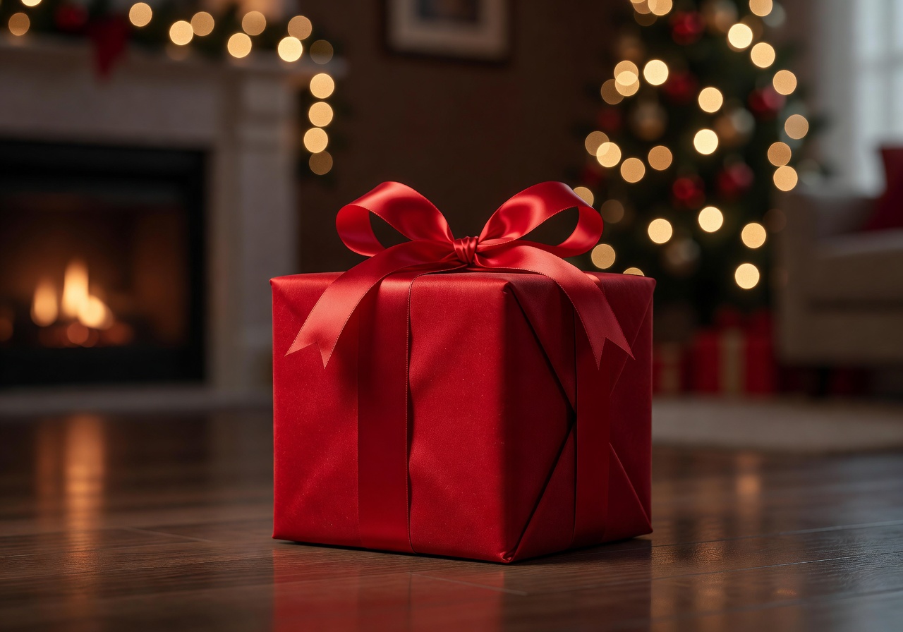 Festive Crimson Wrapped Present with Bow